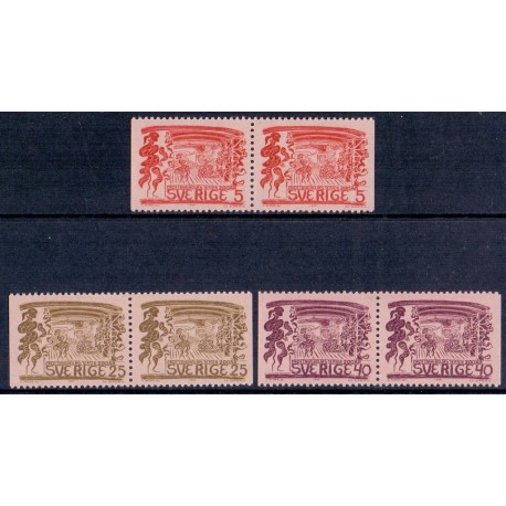 Sverige. 1966. Drottningholm Teatret. 5-40 Øre. AFA nr. 561Cv-563Ch ** (3 par)  postfrisk stemplet FDC st,