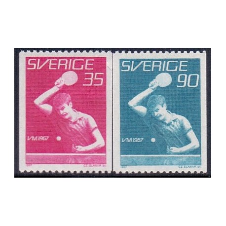 Sverige. 1967. VM i bordtenis 35-90 Øre. AFA nr 583-84  ** postfrisk stemplet FDC st,