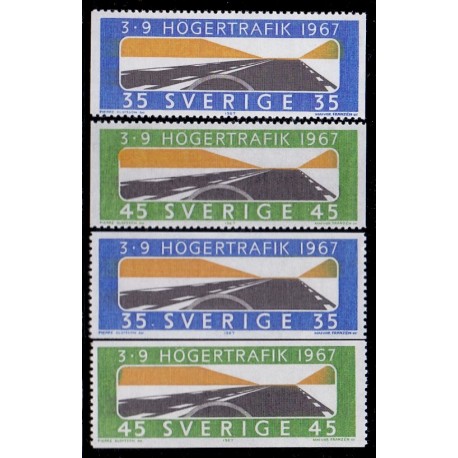 Sverige. 1967. Højretrafik, 35-45 Øre AFA nr. 594-95A ** (4)    postfrisk stemplet FDC st,