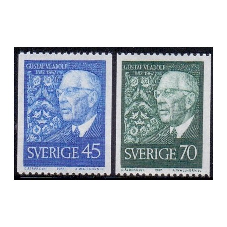 Sverige. 1967. Kong Gustav VI, 45-70 Øre,  AFA nr. 600-01 **    postfrisk stemplet FDC st,