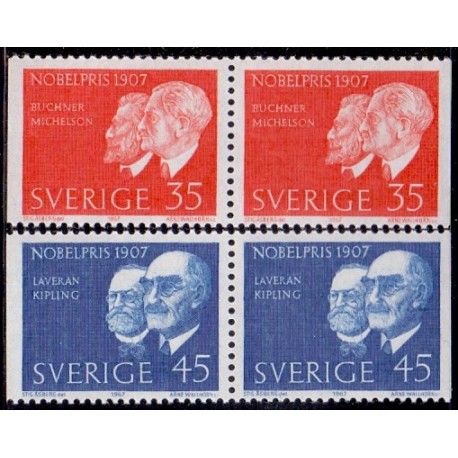 Sverige. 1967. Nobelpristager 1907,  AFA nr. 602Cv-603Ch ** (2 par)   postfrisk stemplet FDC st,