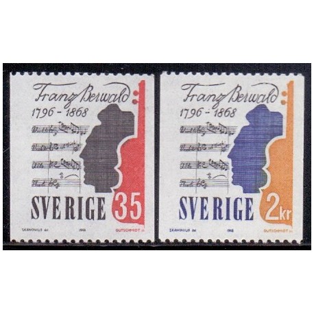 Sverige. 1968. Franz Berwalds død, 35 Øre-2 kr. AFA nr. 607-08 **  postfrisk stemplet FDC st,