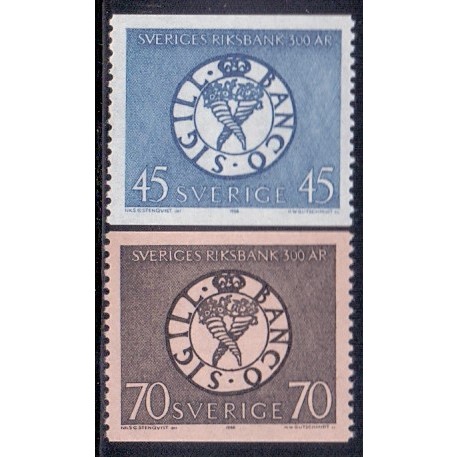 Sverige. 1968. Riksbanken 300 år, 45-70 Øre. AFA nr. 609-10 **  postfrisk stemplet FDC st,
