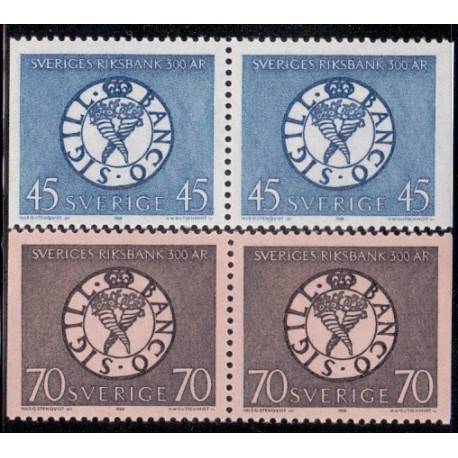 Sverige. 1968. Riksbanken 300 år, AFA nr. 609Cv-610Ch ** (2 par)       postfrisk stemplet FDC st,