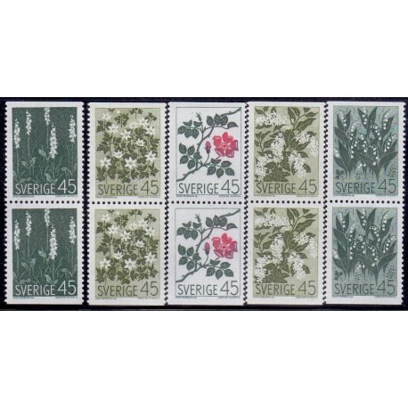 Sverige. 1968. Nordiske vilde blomster, 45 Øre. AFA nr. 611Co-615Cn ** (5 par)       postfrisk stemplet FDC st,
