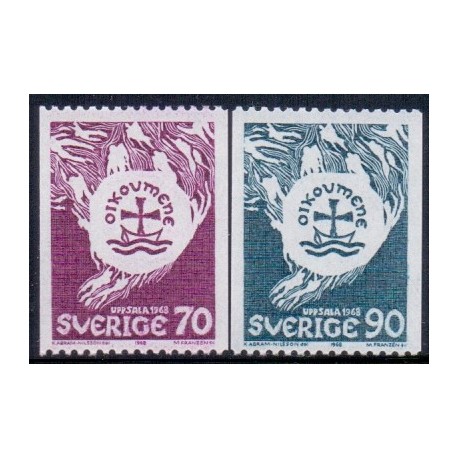 Sverige. 1968. Kirkernes Verdensråd,  70-90 Øre, AFA nr. 618-19 **        postfrisk stemplet FDC st,