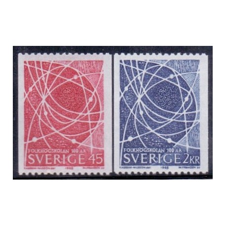 Sverige. 1968. Folkehøjskolen 100 år, 45 Øre-2 kr. AFA nr. 620-21 **      postfrisk stemplet FDC st,