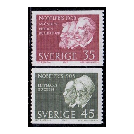Sverige. 1968. Nobelpristager 1908, 35-40 Øre AFA nr. 632-33 **    postfrisk stemplet FDC st,