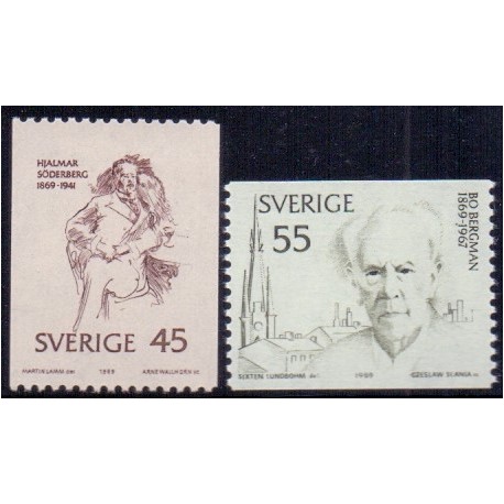 Sverige. 1969. Forfattere, 45-55 Øre, AFA nr. 659-60 **     postfrisk stemplet FDC st,