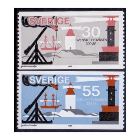 Sverige. 1969. Svensk fyrvæsen, 30-55 Øre, AFA nr. 661-62 **     postfrisk stemplet FDC st,