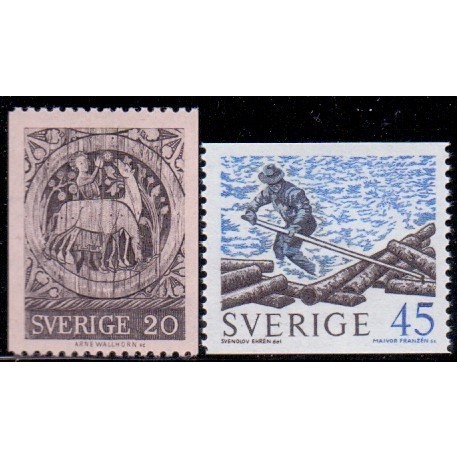 Sverige. 1970. Dädesjö maleri, og tømmerflådning, 20-45 Øre, AFA nr. 671-72 **     postfrisk stemplet FDC st,