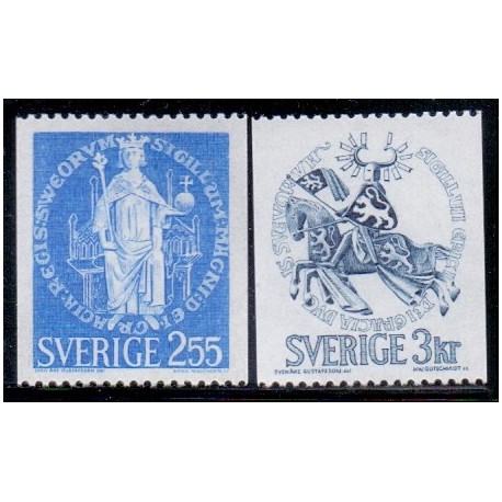 Sverige. 1970. Heraldik, 2,55-3 kr. FLOUR Alm papir AFA nr. 678-79 **     postfrisk stemplet FDC st,