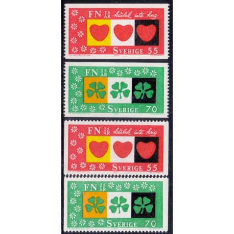 Sverige. 1970. FN 25 års jubilæum, 55-70 Øre. AFA nr. 696-97A  ** (4)    postfrisk stemplet FDC st,
