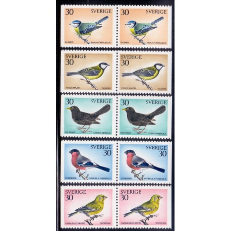 Sverige. 1970. Svenske fugle, AFA nr. 698Cv-702Ch ** (5 par)    postfrisk stemplet FDC st,