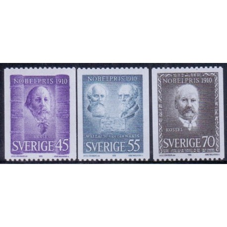 Sverige. 1970. Nobelpristagere 1910, 45-70 Øre. AFA nr. 703-05 **    postfrisk stemplet FDC st,