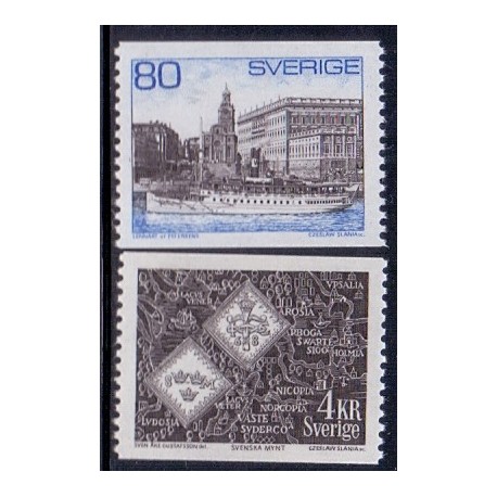 Sverige. 1971. Waxholmbåd og møntmotiv. FLOUR  80 Øre-4 kr. AFA nr. 706-07 **    postfrisk stemplet FDC st,