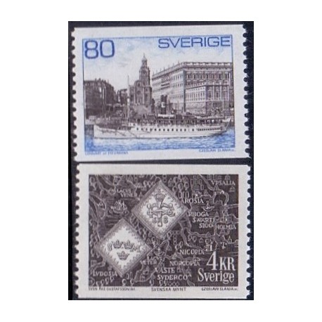 Sverige. 1976. Waxholmbåd og møntmotiv. ALM papir 80 Øre-4 kr. AFA nr. 706uF-07uF **  postfrisk stemplet FDC st,