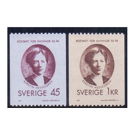 Sverige. 1971. Kvinders valgret 45 Øre-1 kr. AFA nr. 708-09 **    postfrisk stemplet FDC st,