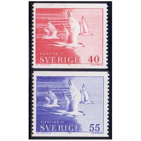 Sverige. 1971. Flygtninge 71, 40-55 Øre. AFA nr. 710-11 **   postfrisk stemplet FDC st,