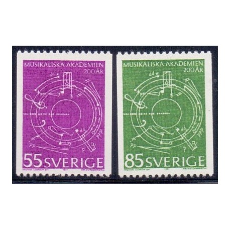 Sverige. 1971. Musikalsk akademi 200 år, 55-55 Øre. AFA nr. 719-20 **    postfrisk stemplet FDC st,