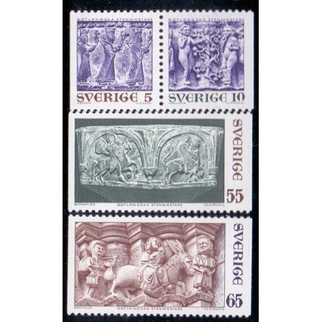 Sverige. 1971. Stenhuggerværker 5-65 Øre. AFA nr. 723Cv-26 ** (1 par+2)  postfrisk stemplet FDC st,