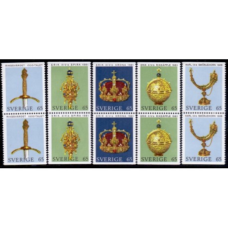 Sverige. 1971. Rigsregalier. AFA nr. 729Co-733Cn ** (5 par)  postfrisk stemplet FDC st,