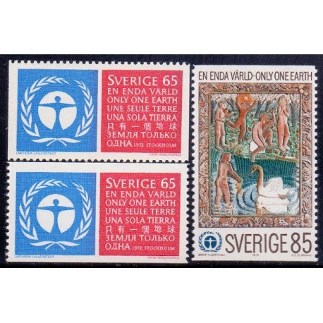 Sverige. 1972. FN miljøbeskyttelse 65-85 Øre, AFA nr. 764-64A ** (3)      postfrisk stemplet FDC st,