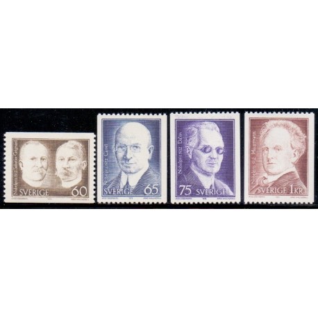 Sverige. 1972. Nobelpristagere 1912, 60 Øre-1 kr. AFA nr. 792-95 **   postfrisk stemplet FDC st,