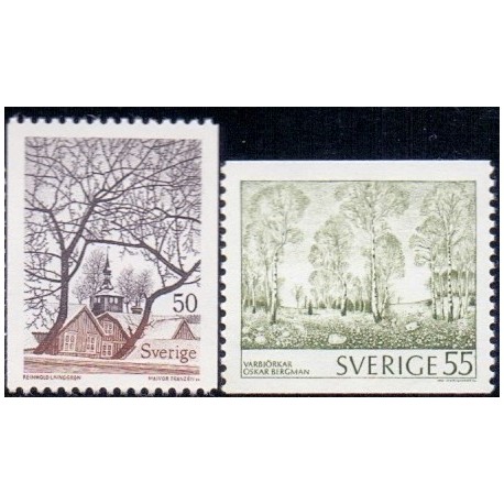 Sverige. 1973. Malerier. 40-50 Øre. ALM papir, AFA nr. 807uF-08uf **     postfrisk stemplet FDC st,