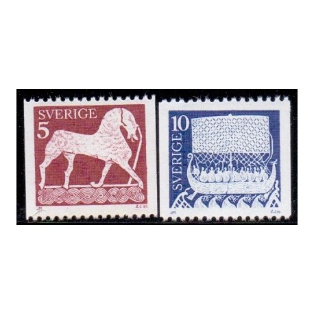 Sverige. 1973. Motiver fra billedstene. 5-10 Øre. AFA nr. 810-811Ch ** (2 par + 2)    postfrisk stemplet FDC st,