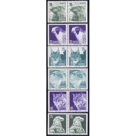 Sverige. 1973. Dyrebeskyttelse i parstykker, AFA nr. 823Cv-828Ch ** (6 par)    postfrisk stemplet FDC st,