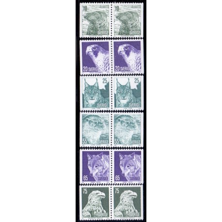 Sverige. 1973. Dyrebeskyttelse i parstykker,ALM papir, AFA nr. 823CvuF-828ChuF ** (6 par)   postfrisk stemplet FDC st,