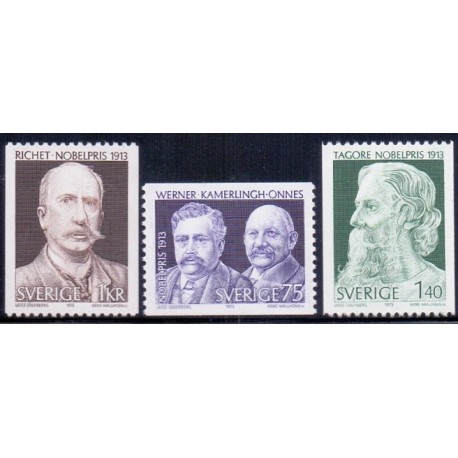 Sverige. 1973. Nobelpristagere 1913, 75 Øre -1,40 kr. AFA nr. 839-41 **    postfrisk stemplet FDC st,