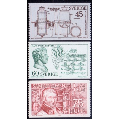 Sverige. 1974. Jubilæumsudgaver, 45-75 Øre. AFA nr. 847-49 **    postfrisk stemplet FDC st,