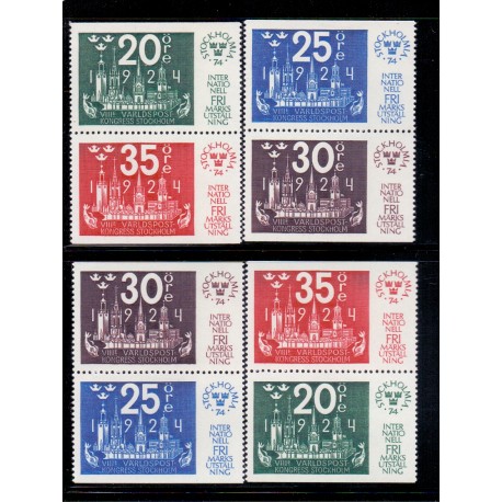 Sverige. 1974. STOCKHOLMIA 74, i parstykker AFA nr. 852Co-855Cn ** (4 par)  postfrisk stemplet FDC st,