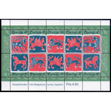 Sverige. 1974. Mosaikbroderier i miniark. AFA nr. 876-85 ** postfrisk stemplet FDC st,