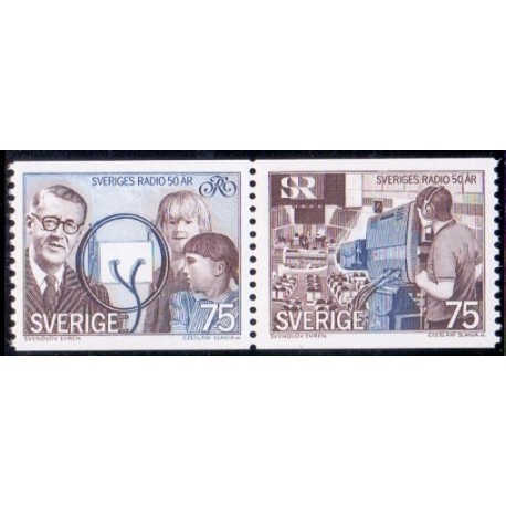 Sverige. 1974. Sveriges Radio 50 år, i parstykke AFA nr. 892-93 **     postfrisk stemplet FDC st,