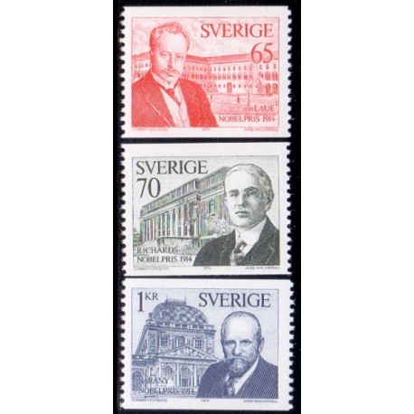 Sverige. 1974. Nobelpristagere 1914. 65 Øre-1 kr.AFA nr. 894-96 **     postfrisk stemplet FDC st,