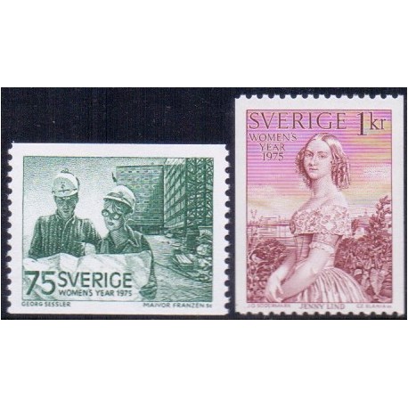 Sverige. 1975. FN's kvindeår, 75 Øre-1 kr.AFA nr. 903-04 **    postfrisk stemplet FDC st,