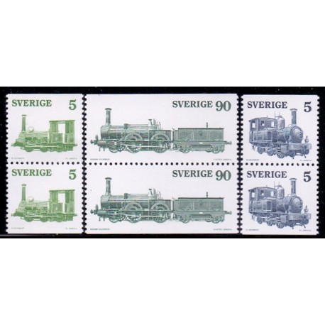 Sverige. 1975. Damplokomotiver i par. AFA nr. 919Co-921Cn ** (3 par)    postfrisk stemplet FDC st,