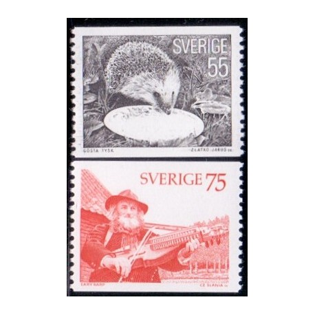 Sverige. 1975. Pindsvin og spillemand. 55-75 Øre. AFA nr. 927-28 **     postfrisk stemplet FDC st,