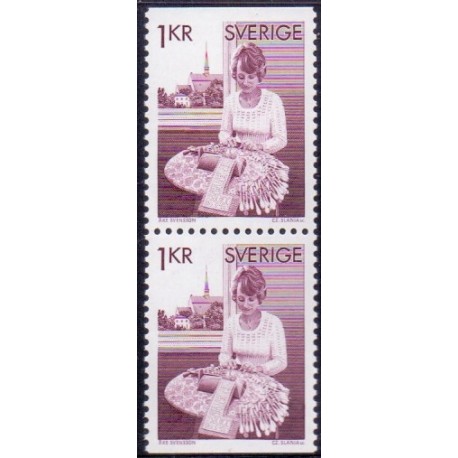 Sverige. 1976. Kniplinger, i parstykke. 1 Kr. AFA nr. 945Co 6 945Cn **  postfrisk stemplet FDC st,