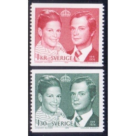 Sverige. 1976. Kong Carl XVI's bryllup. 1-1,30 kr. AFA nr. 951-52 **  postfrisk stemplet FDC st,