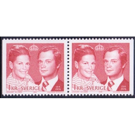 Sverige. 1976. Kong Carl XVI's bryllup, i parstykke. AFA nr. 951Cv & 951Ch **    postfrisk stemplet FDC st,