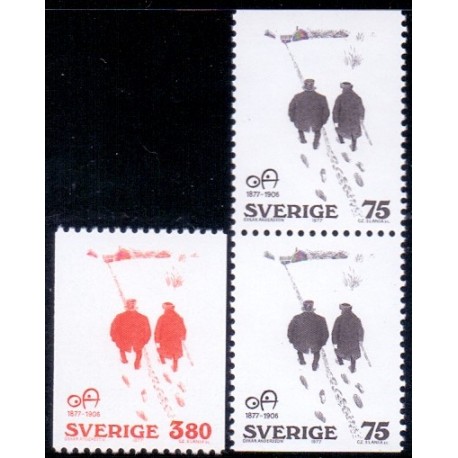 Sverige. 1977. Oskar Anderssons 75 Øre-3,80 kr. AFA nr. 987Co-88 ** (par+1)  postfrisk stemplet FDC st,