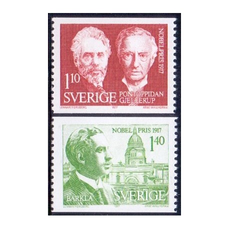Sverige. 1977. Nobelpristagere 1919 1,10-1,40 kr. AFA nr. 1016-17 **    postfrisk stemplet FDC st,