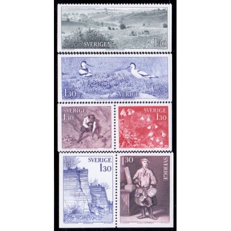 Sverige. 1978. Carl von Linné komplet. AFA nr. 1029-1034Dhn ** (2 par+2)   postfrisk stemplet FDC st,