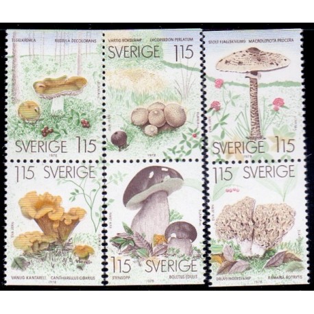 Sverige. 1978. Svampe i parstykker. AFA nr. 1045Co-1050Cn ** (3 par)   postfrisk stemplet FDC st,