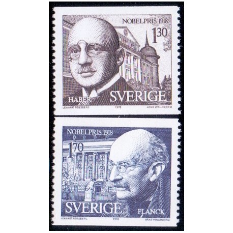 Sverige. 1978. Nobelpristagere 1918 1,30-1,70 kr. AFA nr. 1057-58 **   postfrisk stemplet FDC st,