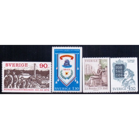 Sverige. 1979. Jubilæumsudgaver 90 Øre-1,70 kr. AFA nr. 1076-79 **    postfrisk stemplet FDC st,